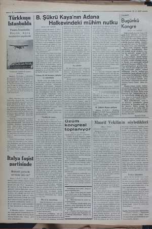    N AT F P SN LT gi v3k ” L P N ULUS 10 -3 - 1937 —a Türkkuşu | B. Şükrü Kaya'nın Adana Halkevindeki mühim nutku Istanbulda