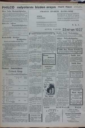    —— 8 PHILCO radyolarını bizden arayın Halil Naci ULUS 25 -3 - 1937 Anafartalar Caddesi No: 111 Telefon. 1230 Sivas Nafia