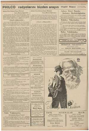    mmm 12 PHILCO radyolarını bizden arayın Halil Naci ULUS 3-4. 1937 Anafartalar Caddesi No: 111 Telefon. 1230 Ankara İcra...