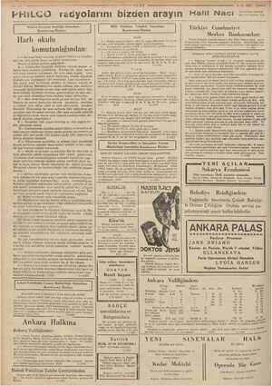    7 PHILCO radyolarını bizden arayın Halil Naci ” ri © - ULUS > e » ki 4-4-1937 Anafartalar Caddesi No: 111 Telefon. 1230...