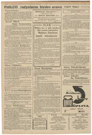    PHILCO radyolarını bizden aravın Halil Nacı LUS 10-5-1937 —— ER Caddesi :111 Telefon. 1230 Biğa Yeki m : Kasabanın yol...