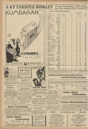  Li “6 AY TAKSİTLE BİSİKLET 30-5. 1937 satışına başlanmiştır. zası Ulus meydanı No 6 Telefon1847 Yıl Idız mağa- a m L de...