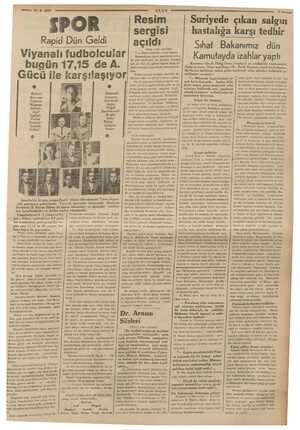    ULUS —— 10-6.1937 POR Rapid Dün Geldi Viyanalı fudbolcular | bugün 17,15 de A. Gücü ile karşılaşıyor o e. Havliceh giç:...