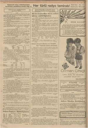  Diplomali radyo mütehass SIMIZ tarafından amatörlere teknik bilgi ve —ULUS— 17.7.1937 Her tü rlü radyo tamiratı! Halil Naci
