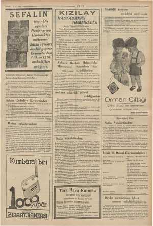    'ÜLUS 1-8-1937 SEFALIN Baş - Diş ağrıları Nezle -gripp Üşütmekten mütevellit bütün ağrıları derhal'geçirir Eczanelerden...