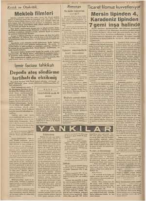    9-8-1937 — 2 — — vus Kritik ve Otokritik. | Romanya | Ticaret filomuz kuvvetleniyor Ne kadar kontenian > TE Mekteb filmleri