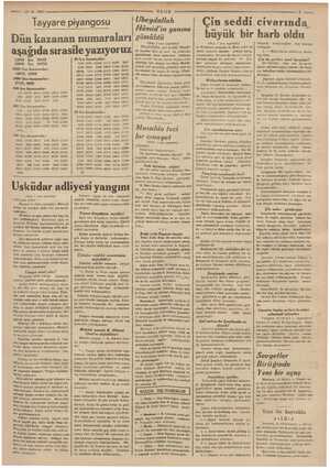  Me ” V a ASAŞ a iğ. 8-1937 Tayyare piyangosu Dün kazanan numaraları aşağıda sırasile yazıyoruz Bira 30141 10000 Tira 24724