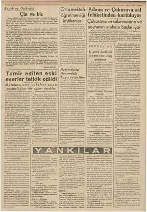    ULUS 14-8.1937 —— 7 Krıtık ve Otokritik Çin ve biz Çin'in çer cemiyeti nezdinde çalışan murahhaslarından pro- fesör La...