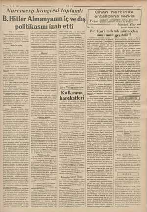    —— 8.9.1937 ULUS Nurenberg kongresi toplandı .Hitler Almanyanın iç ve dış politikasını izah etti (Başı 1. inci sayfada)...