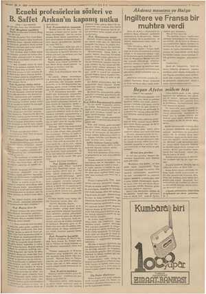    26-9 - 1937 ULUS Ecnebi profesörlerin sözleri ve B. Saffet Arıkan'ın kapanış nutku r 1. inei sayfada) Tet sein bunu size