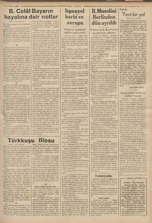    NR 309-1937 B. Celâl Bayarın hayatına dair notlar (Başı 1. inci sayfada) Bursa kuvayı milliye reisliğinde -a ilk kabinenin