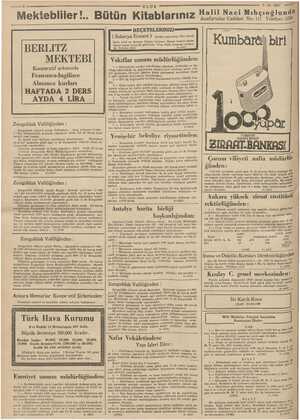    7-10. 1937 “ Mektebliler ! .. Bü ULUS itün Kitablarınız Halil Naci Mıhçıoğlundâ Anafartalar Caddesi No: 111 Telefon: 123,