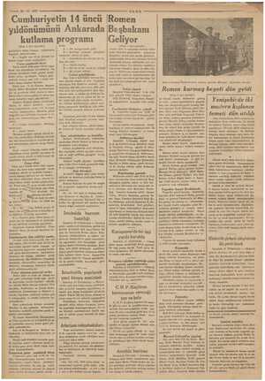      | 5 KE ETT : k Ni — 28-10-1937 ; N ri Cumhuriyetin 14 üncü yıldönümünü Ankarada kutlama programı (Başı 2 inci sayfada)