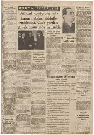     14.11.1937 Fas'ta arab man liyetperverliği as üzerin: ULUS DÜNYA HABERLERİ Brüksel konferansında Japon notaları şiddetle