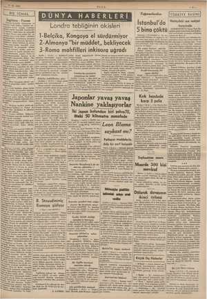  2.12.1937 a ULUS PRG Londra tebliğinin akisleri 1-Belçika, Kongoya el sürdürmiyor 2-Almanya “bir müddet,, bekliyecek 3-Roma