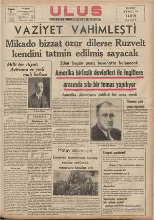    Ulus basımevi 15 Çankırı Caddesi: Ankara İLKKÂNUN TELEFON 1937 Başmuharrlr 1063 B Yazı iş. Müdürü 1062 - ı:_ ıu!ı“yııl «