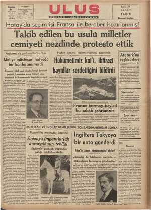    Perşembe 16 Ulus basımevi Çankırı Caddesi: Ankara İLKKÂNUN TELEFON 1937 Başmuharrir a ienmü Yazı iş. Müdürü — aB inci yle |