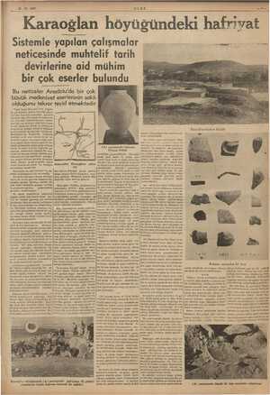    31-12. 1937 ULUS —7— Karaoğlan höyüğündeki hafr'vat istemle yapılan çalışmalar neticesinde muhtelif tarih devirlerine aid