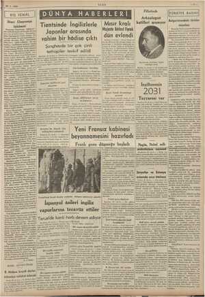    21.1.1938 ULUS YEŞD İCMAL Filistinde İkinci Chautemps z , m z Erleri hükümeti Tientsinde İngilizlerle | Mısır kralı |...