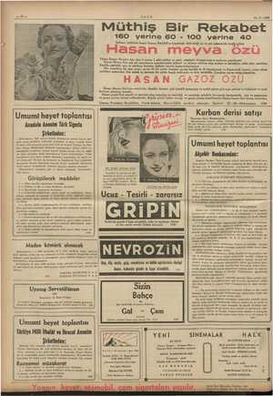      Ee ULUS 10-3 -1938 Müthiş Bir Rekabet 16O yerine 6O - 100 yerine 40 Jstihzar usulünde bizzat Eczacı HASAN'ın Londrada...