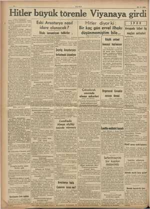  ULUS 15-3-1938 Hitler büyük törenle Viyanaya girdi Eski Avusturya nasıl Hitler diyor ki: idare olunacak ? Bir kaç gün evvel