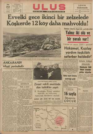    22 Ulus Basımevi Çankırı caddesi, Ankara Telgraf: Ulus. Ankara ae TELEFON NİSAN Başmuharrir n Fri Ankara 1 1938...