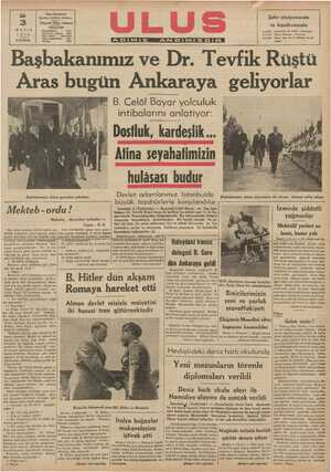    Salı 3 Ulus Basımevi Çankırı caddesi, Ankara Telgraf: Ulus. Ankara TELEFON MAYIS 1938 5 KURUŞ Başmuharrir Yazı işleri İdare