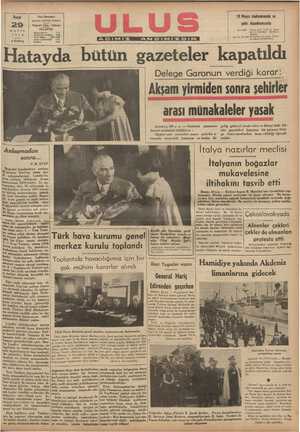    Pazar Ulus Bassmevi Çankırı caddesi, Ankara 2 5 Telgraf: Ulus - Ankara MAYIS TELEFON —— Başmuharrir ttt 1938 Fransıtca...