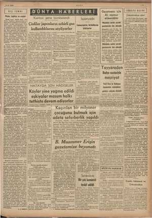  © 4.6.1938 e a re eee i TÜRKİYE BASINI | işleri DIŞ İCMAL DÜNYA HABERLERİ Kanton gene bombalandı Gazetemiz için iki memur...