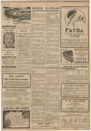    26 -6-1938 ULUS Mei #ATIROOĞ ee , za KÜÇÜK İLÂNLAR Satılık : Ri rma mektebi şima- o asfaltına 60 - 709 me mesafed. inferit