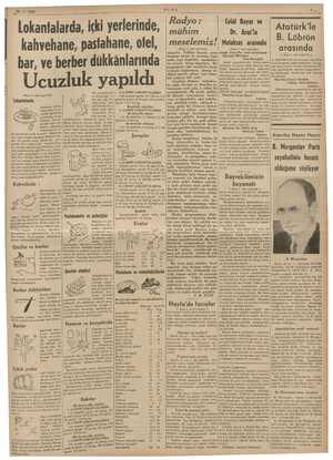    LEZ p 26.7.1938 ULUS Lokanfalarda, içki yerlerinde, kahvehane, pastahane, ofel, bar, ve berber dükkânlarında Ucuzluk...