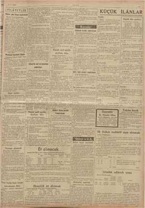             ULUS . 8-8- 1938 VİLÂYETLER Maliye şube kapalı zarf KÜÇÜK İLÂNLAR Küçük ilân şartları defa İki defa için uruş w bn