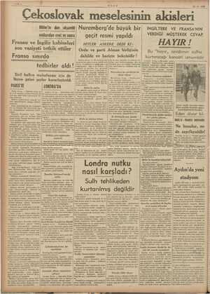    PE ii KE EE EŞ dilleri d “ di g o. e ii ULUS . 13-9-1938 Cekoslovhl meselesinin akisleri Hitler'in “dün Nuremberg'de büyük