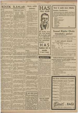    25-9 - 1938 ” Ki ok: | Kiralık — Yenişehir Yüksel cad - KÜÇÜK İLÂNLAR Küçük ilân şartları İlkak N: imi ie e s0 ke si 1 pi