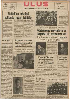  Ulus Basımevi 18 İLKTEŞRİN rİaı 5 KURUŞ Başmuharrir Yazı işleri 1 İdare Atatürk'ün sıhatleri hakkında resmi tebliğler...