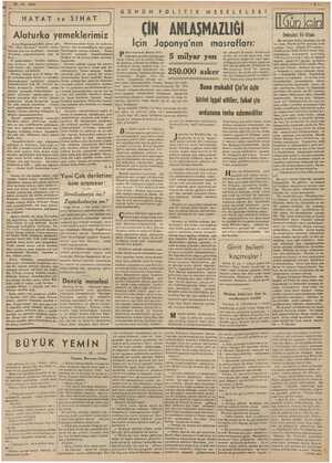            25 -10. 1938 | HA i Alaturka yemeklerimiz — GUNUN'POLİLİK MESELELERİ YAT ve SIHAT i A “ ÇİN ANLAŞMAZLIĞI ! ! Içi ç