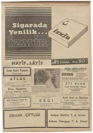    25-11-1938 KIZILAY Sigarada enili VR i e HZAFİF.LÂTİF Eyüb Sabri Tunçer Adliye Sarayı karşısında Tuhafiye Mağazası ATLAS