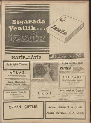    25-11 - 1938 KIZILAY Sigarada Yenilik. .. Eyüb Sabri Tunçer Adliye Sarayı karşısında Tuhafiye Mağazası 'Her nevi zarif...