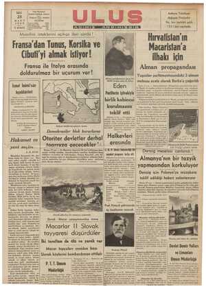  SALI 28 MART 19389 5 KURUŞ Musolini İmtiyaz sahibi Başmuharrirlik Yazı Müdürlüğü 'dare Ulus Basımevi Çankırı Caddesi, Ankara