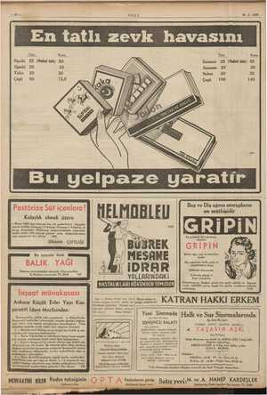  —Du ULUS 29-3. 1939 Tane Kuruş Sipahi 25 (Madeni kulu) 50 Sipahi 20 35 Yaka 20 30 Çeşit o 50 72,5 Tane Kuruş Samsun 25...