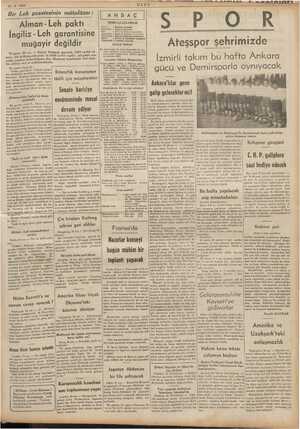  £, 21.4.1939 Bir Leh gazetesinin mütalâası : Alman - Leh paktı İngiliz - Leh garantisine muğayir değildir a, 20 — Kurjer...