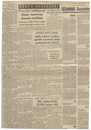    24-4-1939 DIŞ POLİTİKA korkuyor musunuz?,, MM PERA ET ULUS Fransız siyast mahfillerine göre Alman manevrası harp ve nazim