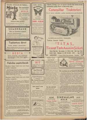  ULUS 25-4-1939 Süt makineleri 1939 mödelleri gelmiştir MİELE Dünyanın en sağlam ve en ucuz SÜT e e Paslanmaz, lekelenmez ve