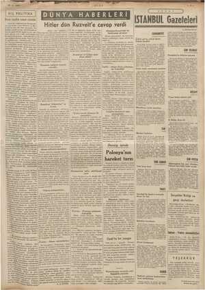    | DIŞ POLİTİKA Kısa sualin uzun cevabı Amerika Cümhurreisi Bosver, on gün ni evel, Hitler soloni'ye kısa bir sual sormuştu.