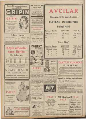    —12— (LANE 25.5-1939 . AVCILAR I Haziran 1939 dan itibaren : Acele ucuz mm Satılık eşya Salon, yemek odası, yere iü dası