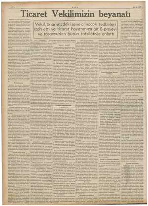  Ee ULUS 29.5 -1939 . Ticaret Vekilimizin beyanatı Vekil, önümüzdeki sene alınacak tedbirleri | izah etti ve ticaret...