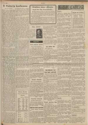 B. Politis'in konferansı (Başı 2 inci sayfada) Ankara Borsası 7 Haziran 1939 Fiyatları ÇEKLER Acılış Fo Kapanıs 5.93, 303,