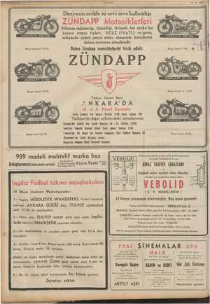 ME ULUS ii 17-6- 1939. A Dünyanın zevkle ve seve seve kullandığı ZUÜNDAPP Motosikletleri Bilhassa sağlamlığı, Güzelliği,...