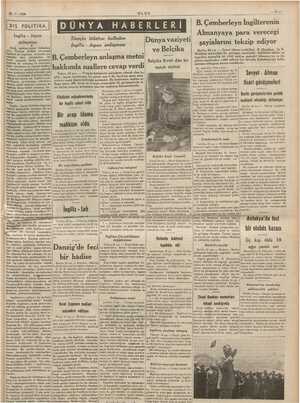    25-7-1939 ULUS DÜNYA HABERLERİ .Tiençin itilâfını halleden İngiliz - Japon anlaşması B. Çemberleyn İngilterenin Almanyaya