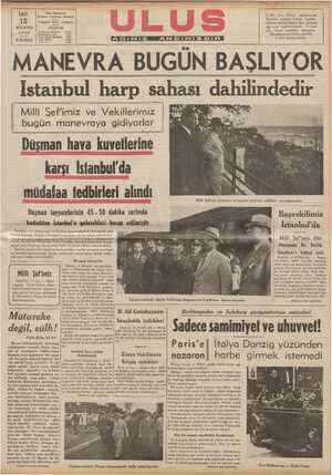     FÇ | 15 AĞUSTOS 1939 5 KURUŞ Çankırı Caddesi, TLLLFON Ulus Basımevi Telgrafi Ulus - Ankara Ankara ADIMIZ meydanında...
